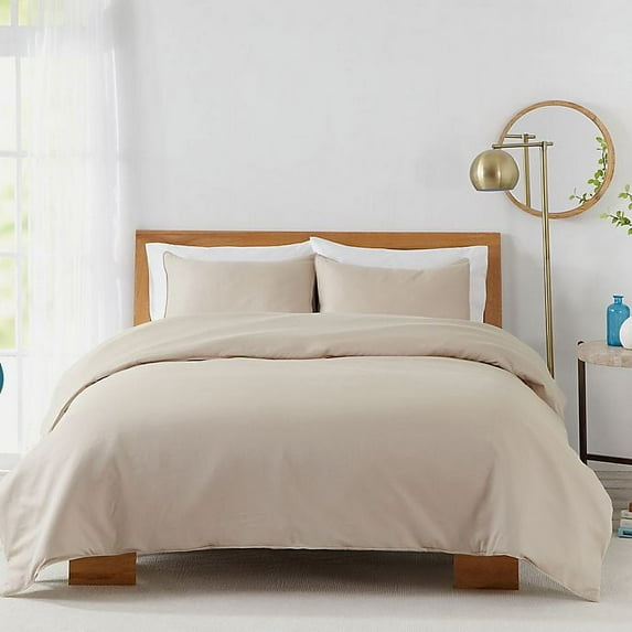 Solid 450-Thread-Count Cotton Sateen 3-Piece Full/Queen Duvet Cover Set in Sand