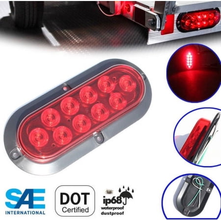 Solid 6" Surface Mount Oval Red LED Light Function as Brake Stop Turn Tail Marker Signal Waterproof for Truck Trailer Tractor Jeep DOT SAE Approved