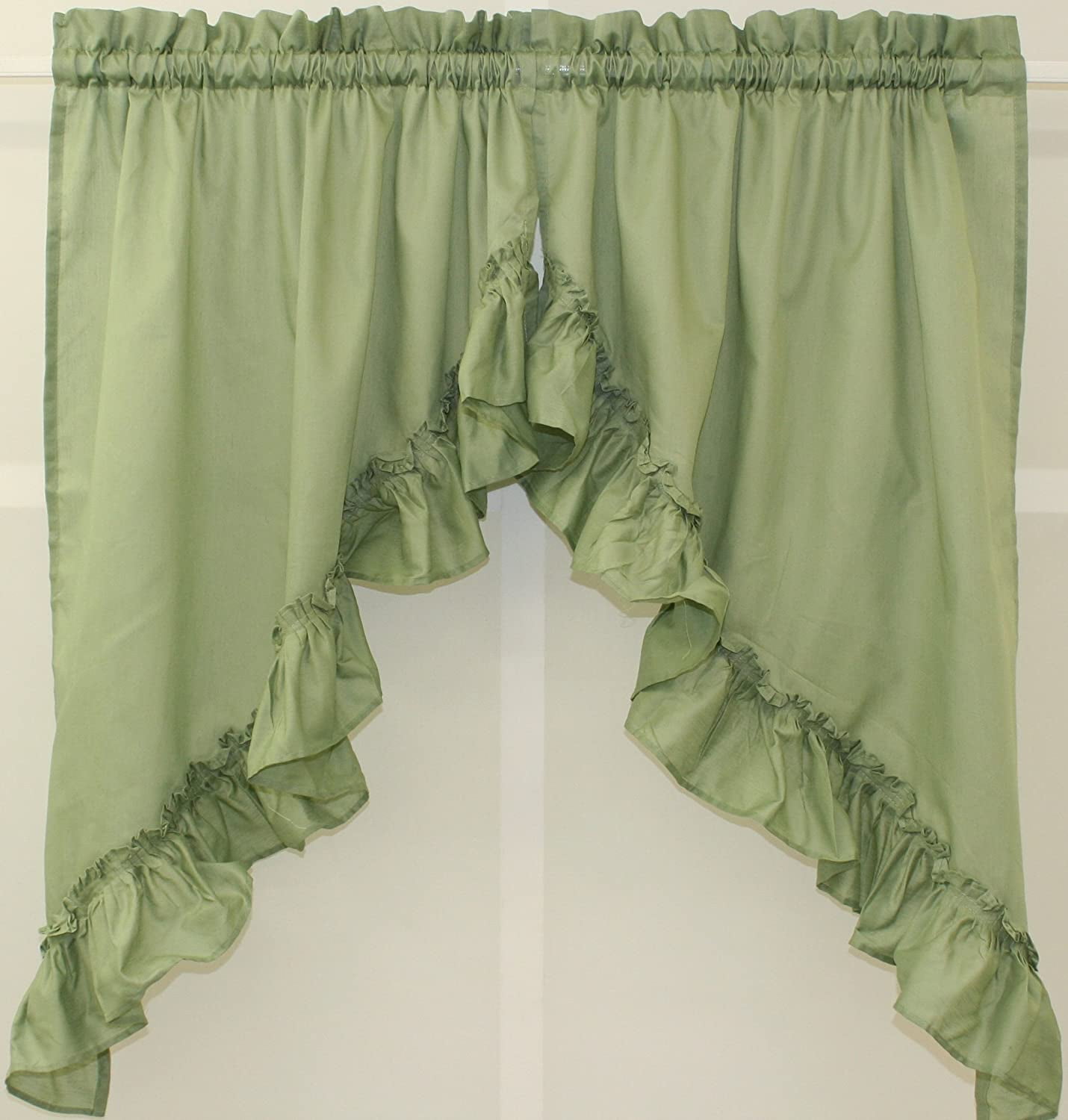 Sage Green Ruffled Swag Pair with Rod Pocket