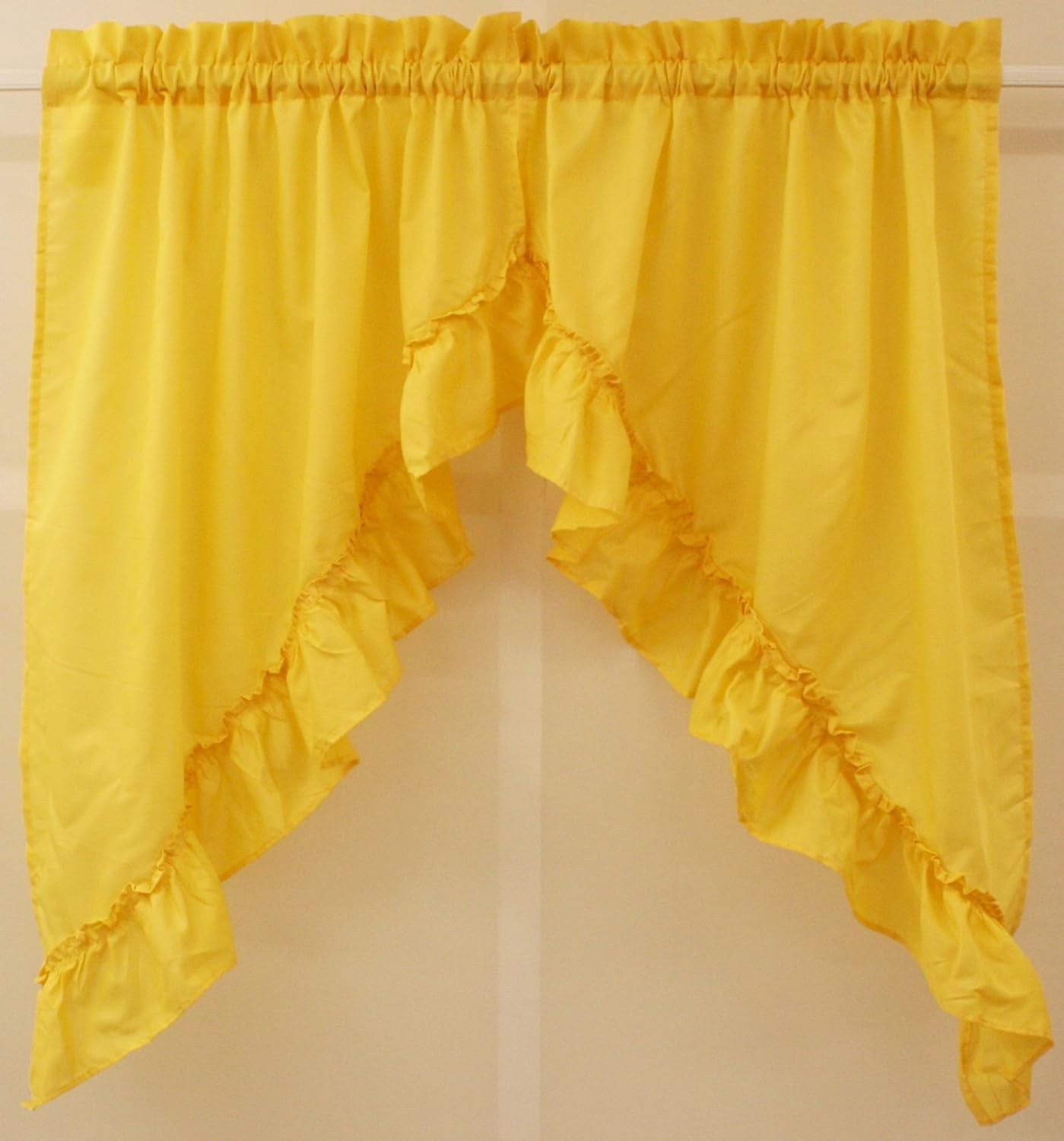 Stacey Yellow Ruffled Rod Pocket Window Swag Pair