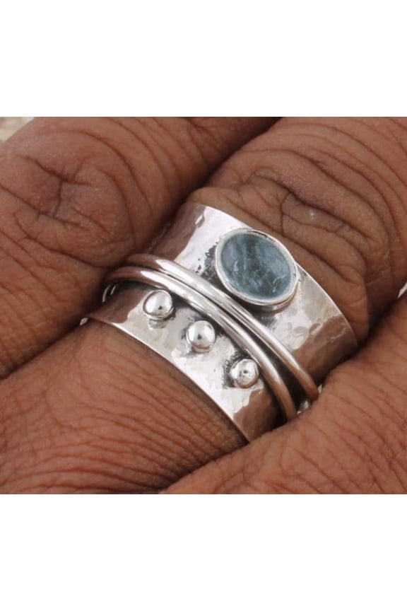 Solid 925 Aquamarine Natural Gemstone 925 Sterling Silver Ring,Silver Band Ring 925-Sterling Silver Ring,Spinner Ring Thumb Ring,Etsy cyber
