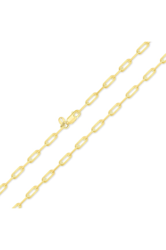 Solid 925 Silver Chain Necklace, 14K Gold Plated Paperclip 4mm Wide 20" Italy for All Ages Women Men Stamped 0.925 MST