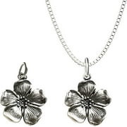 Solid 925 Silver Cherry Blossom Charm Necklace - 16in to 18in adjustable Italy Box Chain - Nature Flower Necklace