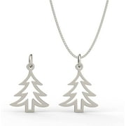 Solid 925 Silver Christmas Tree Charm Necklace - 16in to 18in adjustable Italy Box Chain - Nature Sky Forest Plant Necklace