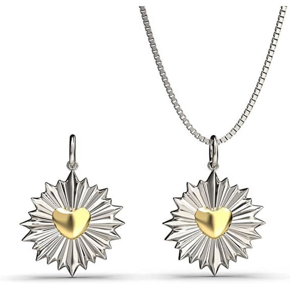 Solid 925 Silver Heart Pendant with Sunrays Necklace - 16in to 18in adjustable Italy Box Chain - Nature Sky Love Necklace