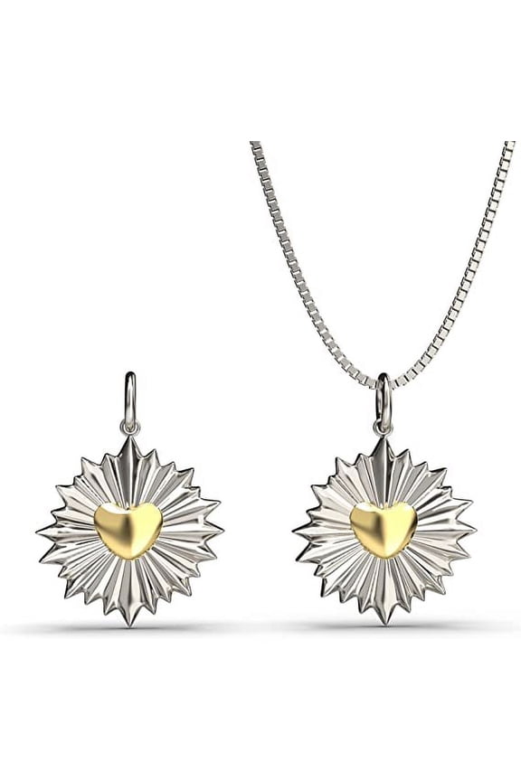 Solid 925 Silver Heart Pendant with Sunrays Necklace - 16in to 18in adjustable Italy Box Chain - Nature Sky Love Necklace