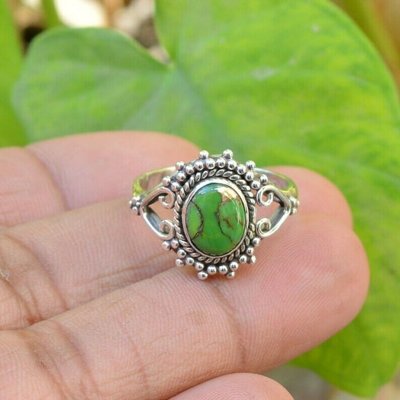 Solid 925 Silver Jewelry Women Ring Handmade Green Turquoise Ring All size