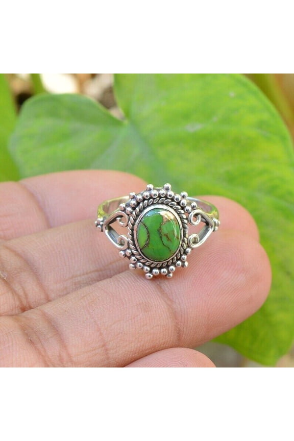 Solid 925 Silver Jewelry Women Ring Handmade Green Turquoise Ring All size