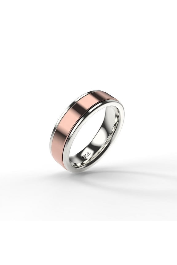 Solid 925 Silver Minimalist Meditation Spinner Rotation Ring Anxiety Ring 2 Tone