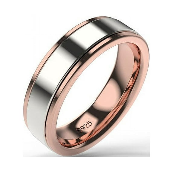 Solid 925 Silver Minimalist Meditation Spinner Rotation Ring Anxiety Ring 2 Tone