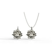 Solid 925 Silver Textured Lotus Blossom Charm Necklace - 16in to 18in adjustable Italy Box Chain - Nature Flower Necklace