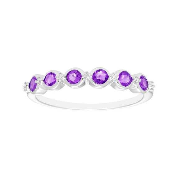 Solid 925 Sterling Silver 0.70 Ctw Amethyst Gemstone Half Eternity Bezel Setting Stacking Ring, Women Wedding Engagement Ring_8.5