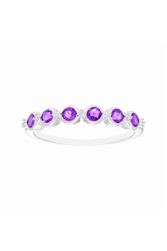 Solid 925 Sterling Silver 0.70 Ctw Amethyst Gemstone Half Eternity Bezel Setting Stacking Ring, Women Wedding Engagement Ring_8