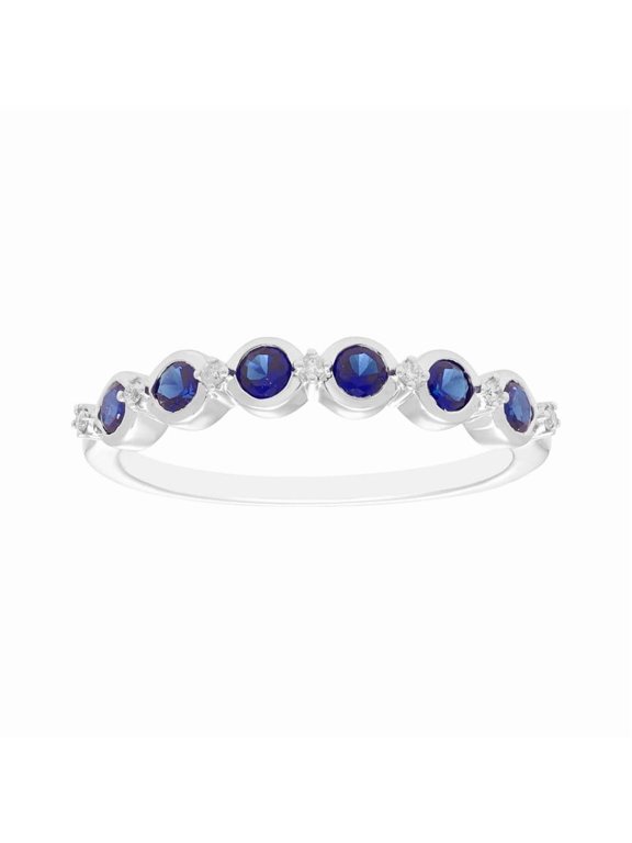 Solid 925 Sterling Silver 0.70 Ctw Blue Sapphire Gemstone Half Eternity Bezel Setting Stacking Ring, Women Wedding Engagement Ring_5