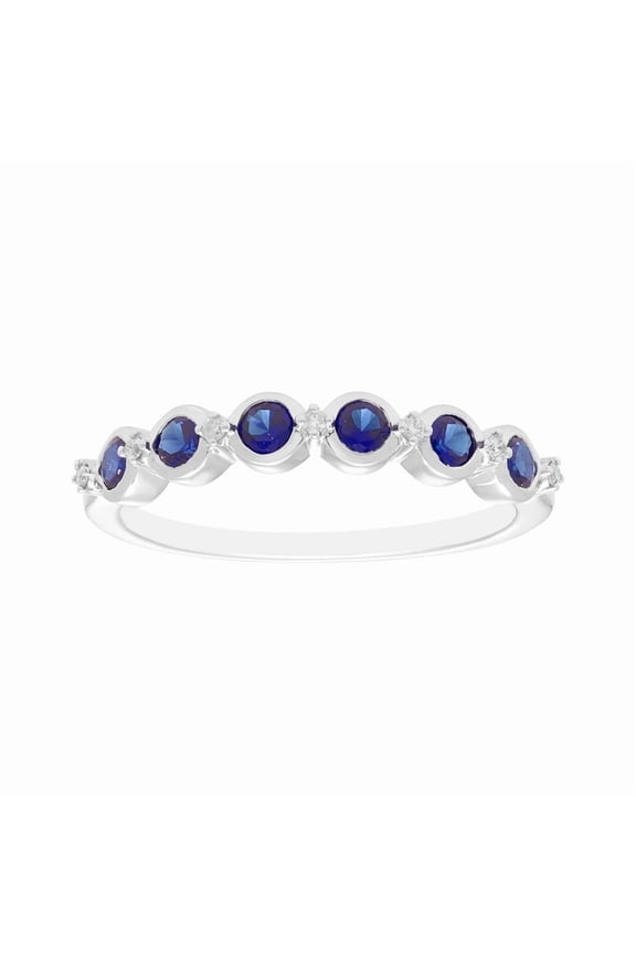 Solid 925 Sterling Silver 0.70 Ctw Blue Sapphire Gemstone Half Eternity Bezel Setting Stacking Ring, Women Wedding Engagement Ring_5