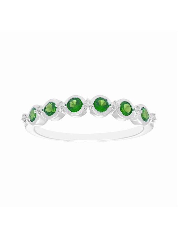 Solid 925 Sterling Silver 0.70 Ctw Emerald Gemstone Half Eternity Bezel Setting Stacking Ring, Women Wedding Engagement Ring