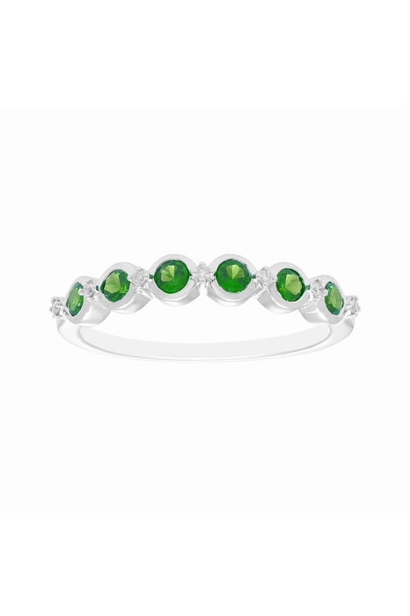 Solid 925 Sterling Silver 0.70 Ctw Emerald Gemstone Half Eternity Bezel Setting Stacking Ring, Women Wedding Engagement Ring