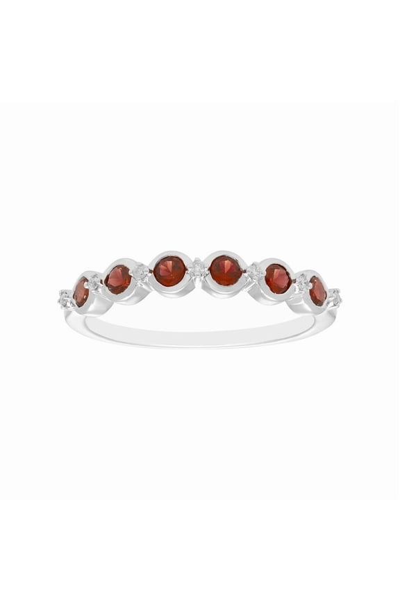 Solid 925 Sterling Silver 0.70 Ctw Garnet Gemstone Half Eternity Bezel Setting Stacking Ring, Women Wedding Engagement Ring_11