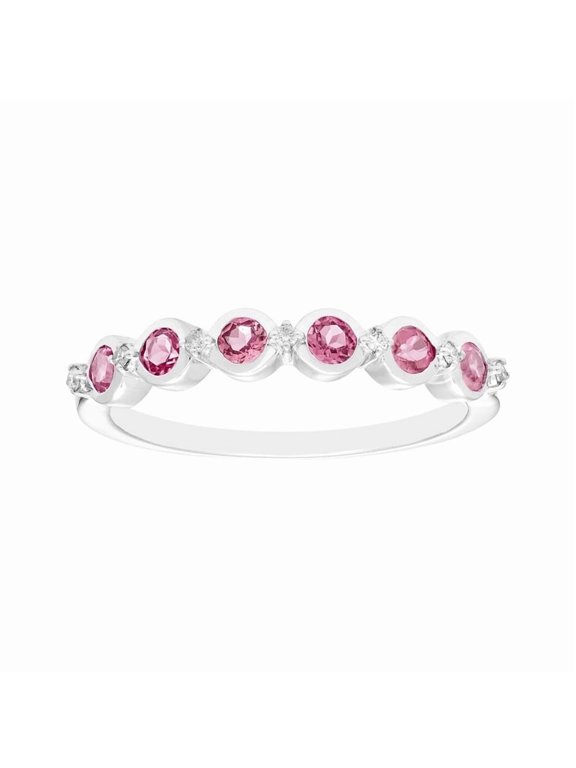Solid 925 Sterling Silver 0.70 Ctw Pink Cz Gemstone Half Eternity Bezel Setting Stacking Ring, Women Wedding Engagement Ring