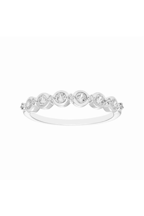 Solid 925 Sterling Silver 0.70 Ctw White Cz Gemstone Half Eternity Bezel Setting Stacking Ring, Women Wedding Engagement Ring_7