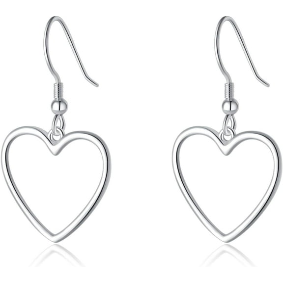 Solid 925 Sterling Silver 1.8CM Hollow Heart Drop Earrings for Women Teens Sweet Love Dangle Earrings