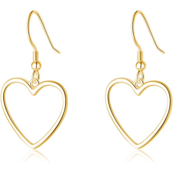 Solid 925 Sterling Silver 1.8CM Hollow Heart Drop Earrings for Women Teens Sweet Love Dangle Earrings