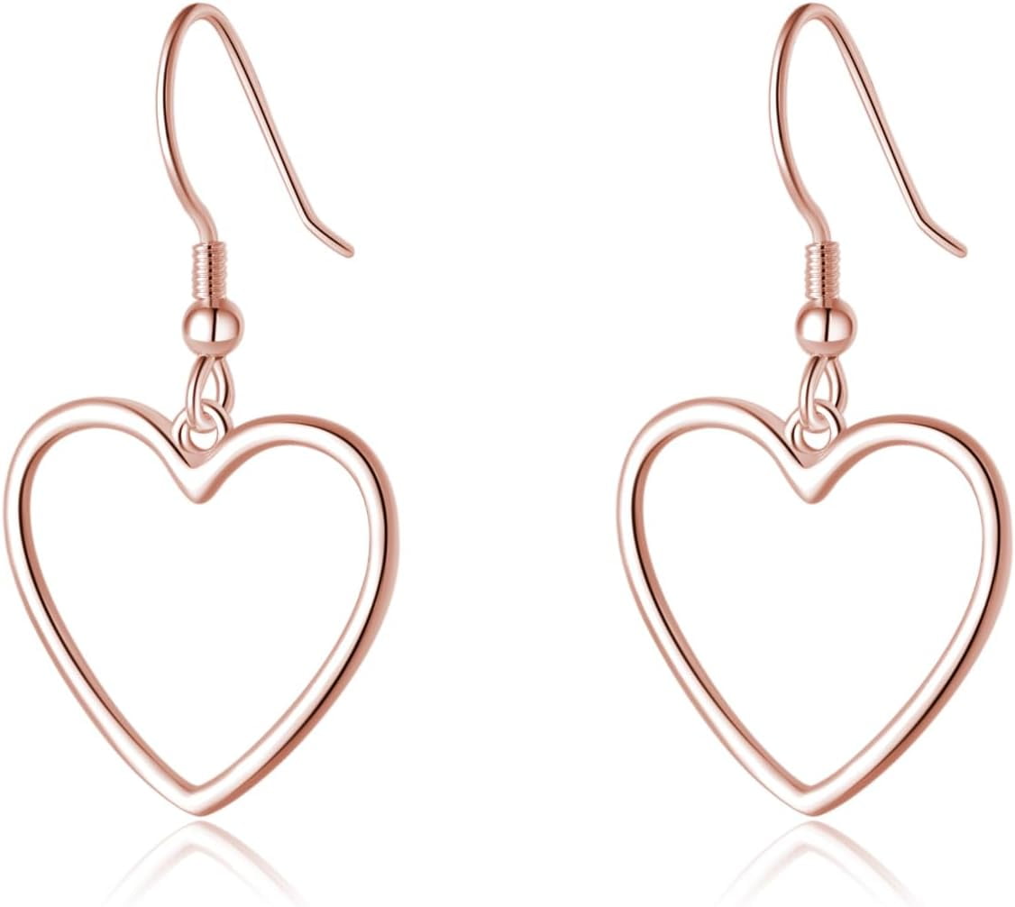 Solid 925 Sterling Silver 1.8CM Hollow Heart Drop Earrings for Women Teens Sweet Love Dangle Earrings