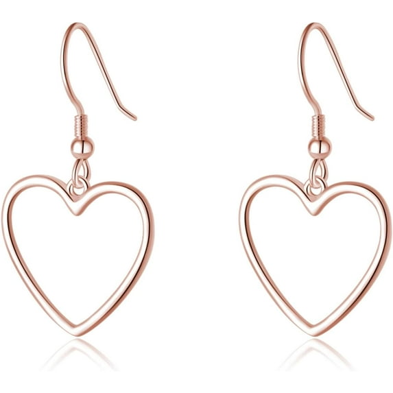 Solid 925 Sterling Silver 1.8CM Hollow Heart Drop Earrings for Women Teens Sweet Love Dangle Earrings