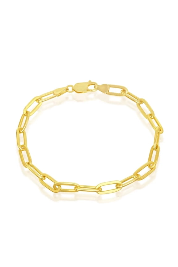 Solid 925 Silver Italy Paper Clip Chain Bracelet 14K Gold Plated 7" Italy for All Ages Women Men MST