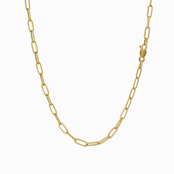 Solid 925 Silver Chain Necklace, 14K Gold Plated Paperclip 3mm Wide 16" Italy for All Ages Women Men MST