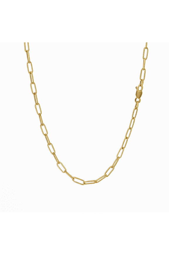 Solid 925 Silver Chain Necklace, 14K Gold Plated Paperclip 3mm Wide 18" Italy for All Ages Women Men MST