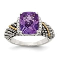 thumbnail image 1 of Solid 925 Sterling Silver 14k Yellow Gold Diamond and Amethyst Purple February Gemstone Engagement Ring Size 7 (.06 cttw.), 1 of 7
