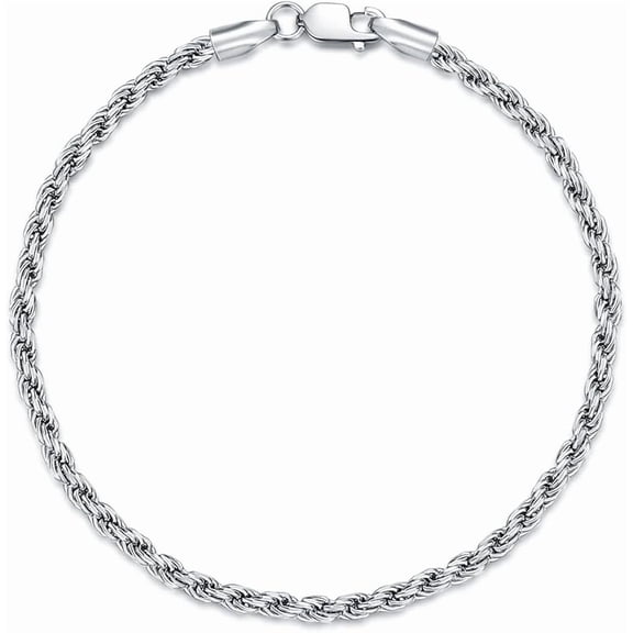 Solid 925 Sterling Silver 2MM/4MM Rope Chain Bracelet for Men Women,with Lobster Claw Clasp,Made in Italy 6.5/7/7.5/8 Inch