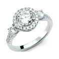 thumbnail image 1 of Solid 925 Sterling Silver 3 Stone Round Halo Cubic Zirconia CZ Spilt Shank Engagement Ring Size 6, 1 of 2