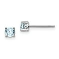 thumbnail image 1 of Solid 925 Sterling Silver 4mm Round Aquamarine Blue March Gemstone Post Studs Earrings 4mm, 1 of 3