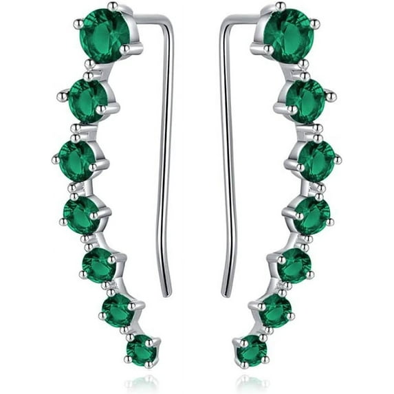 Solid 925 Sterling Silver 7 Crystals Cuff Earrings Climber for Women Crawler Earrings Wraps