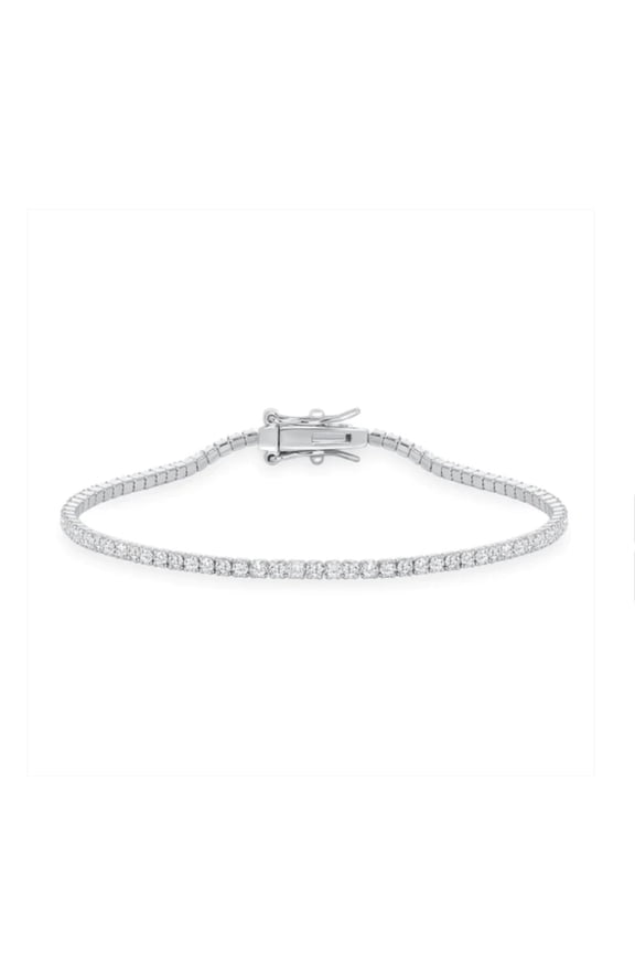 Solid 925 Sterling Silver 7 Inch Tennis Bracelet 2mm Cubic Zirconia Rhodium Plated for Women BB4860-7