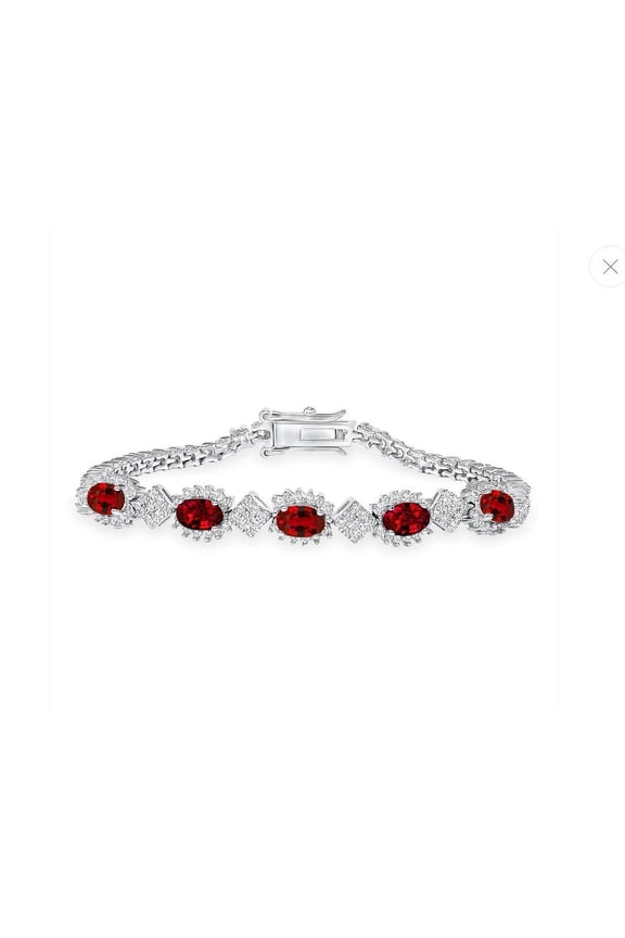 Solid 925 Sterling Silver 7 Marquise Red Ruby Cubic Zirconia Bracelet Rhodium Plated for Women, Italy