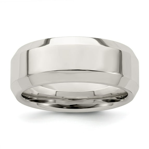 Solid 925 Sterling Silver 8mm Men's Bevel Edge Size 12 Wedding Band Ring Comfort-Fit
