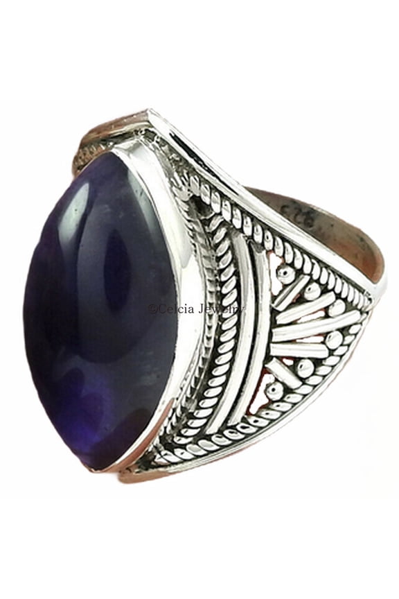 Solid 925 Sterling Silver, Amethyst Natural Gemstone Ring, Statement Ring, Wedding Ring, February Birthstone, Solitaire Ring, Beautiful Couples Gifts, Valentines Day Gifts For Him (amethyst, 7)