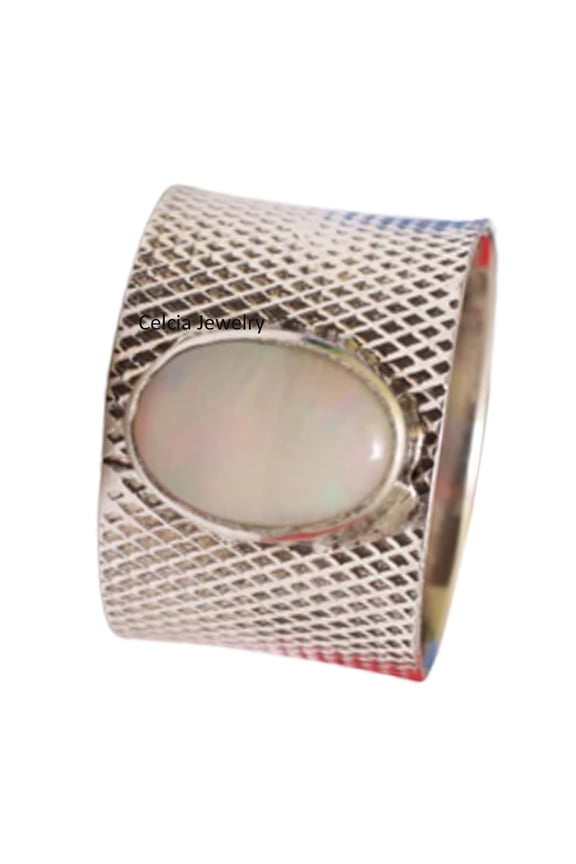 Solid 925 Sterling Silver Band Ring For Women Men, Genuine Opal Cabochon Oval Gemstone Unique Handcrafted October Birthstone Jewelry