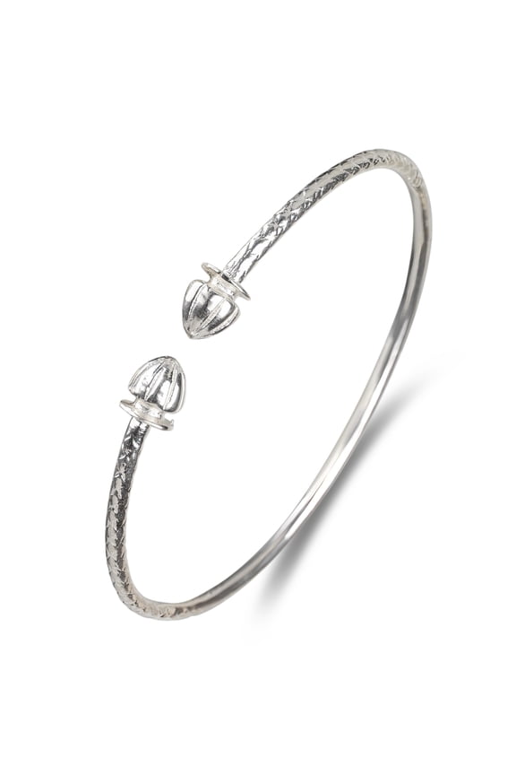 Solid .925 Sterling Silver Bangle Cuff Bracelet Large For Women Gold Plated Jewelry Stretch Bracelets Friendship Gift Birthday Gifts West Indian Bangle Acorn Ends - 1 piece, size 9