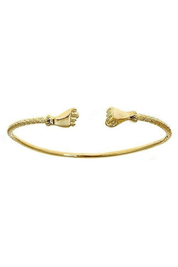 Solid .925 Sterling Silver Bangle Cuff Bracelet Large For Women Gold Plated Jewelry Stretch Bracelets Friendship Gift Birthday Gifts West Indian Bangle Fist Ends - 1 piece, size 7.5