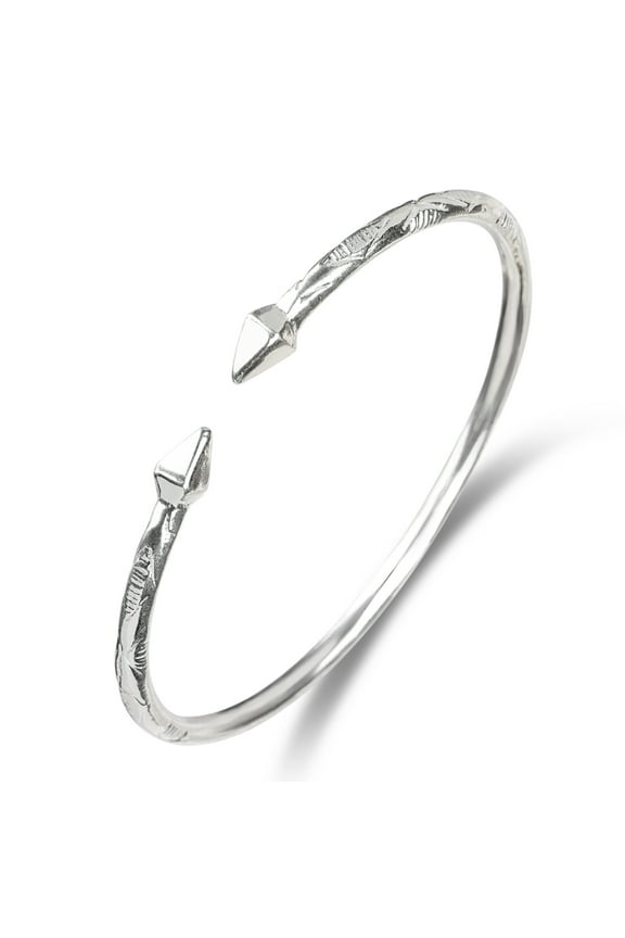 Solid .925 Sterling Silver Bangle Cuff Bracelet Large For Women Gold Plated Jewelry Stretch Bracelets Friendship Gift Birthday Gifts West Indian Bangle Pyramid Ends - 1 piece, size 10