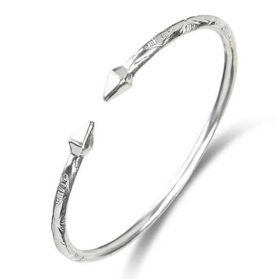 Solid .925 Sterling Silver Bangle Cuff Bracelet Large For Women Gold Plated Jewelry Stretch Bracelets Friendship Gift Birthday Gifts West Indian Bangle Pyramid Ends - 1 piece, size 10