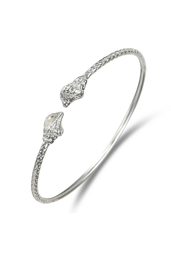 Solid .925 Sterling Silver Bangle Cuff Bracelet Large For Women Jewelry Stretch Bracelets Friendship Gift Birthday Gifts West Indian Bangle Sea Shell Ends - 1 piece,size 7.5