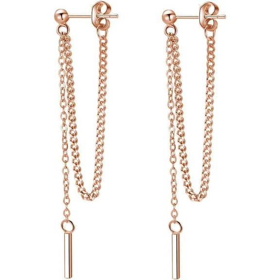 Solid 925 Sterling Silver Bar Dangle Earrings for Women Minimalist Dangle Earrings Threader Chain
