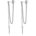 thumbnail image 1 of Solid 925 Sterling Silver Bar Dangle Earrings for Women Minimalist Dangle Earrings Threader Chain, 1 of 7