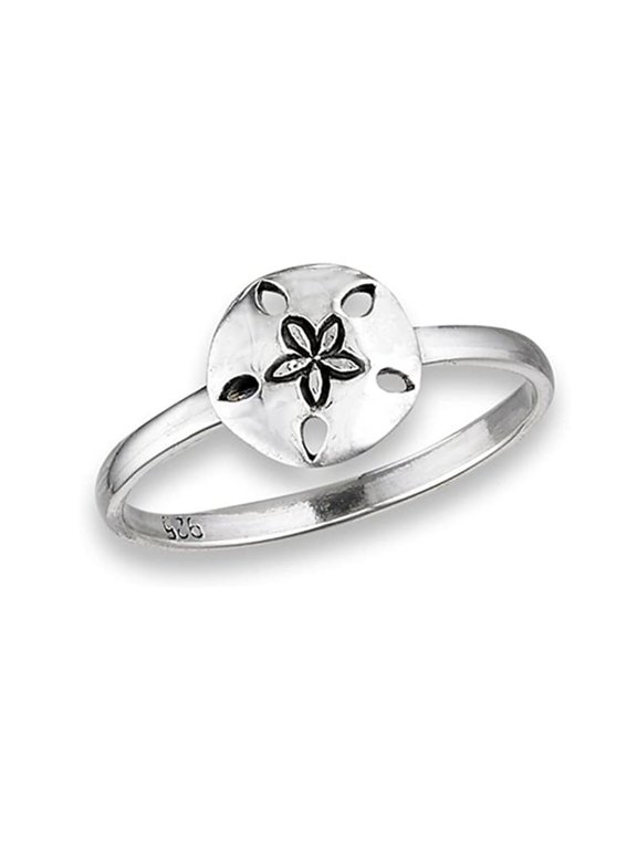 Solid 925 Sterling Silver Beach Flower High Polish Sand Dollar Women Stackable Band Ring, GIFT FOR HER