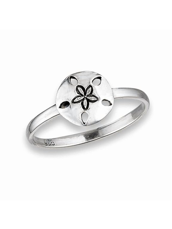 Solid 925 Sterling Silver Beach Flower High Polish Sand Dollar Women Stackable Band Ring, GIFT FOR HER